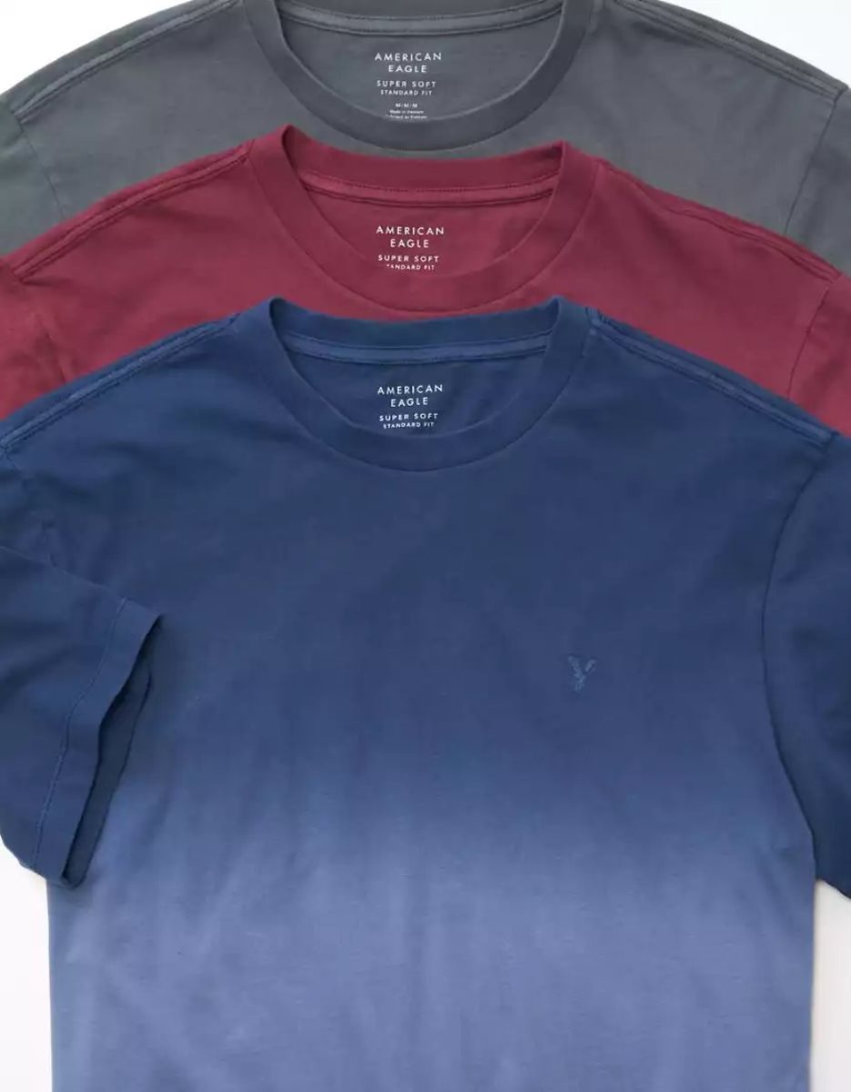 T Shirts American Eagle AE Super Soft Legend Dip-Dye Bleu Foncé Homme | EYJ-12081762